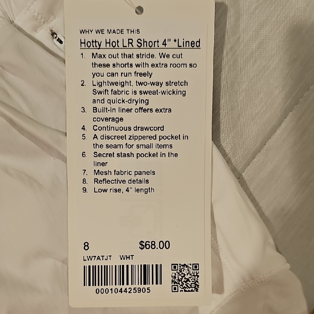 NWT! Lululemon White Hotty Hot low rise 4" - Picture 4 of 5